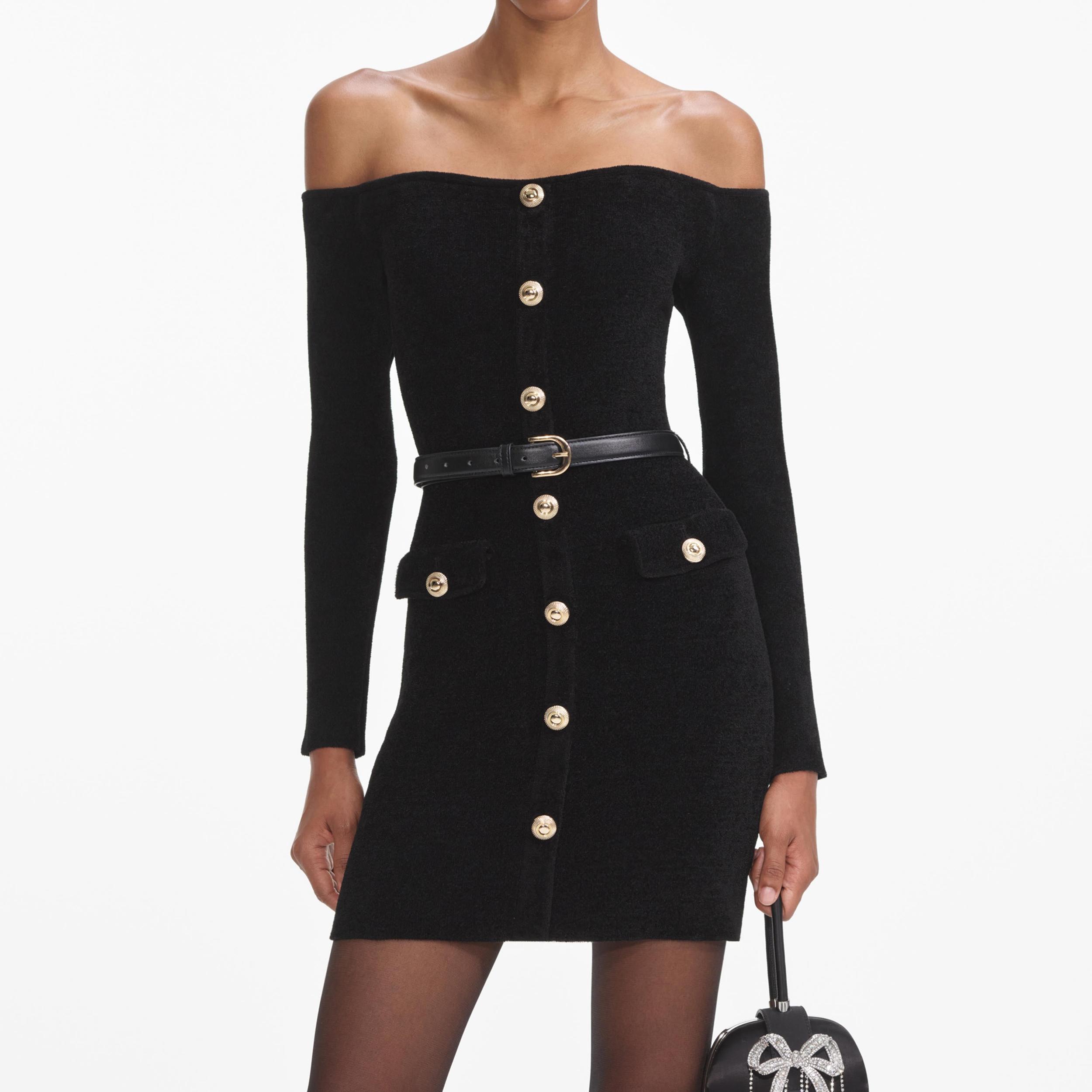 Black Chenille Knit Mini Dress Product Image