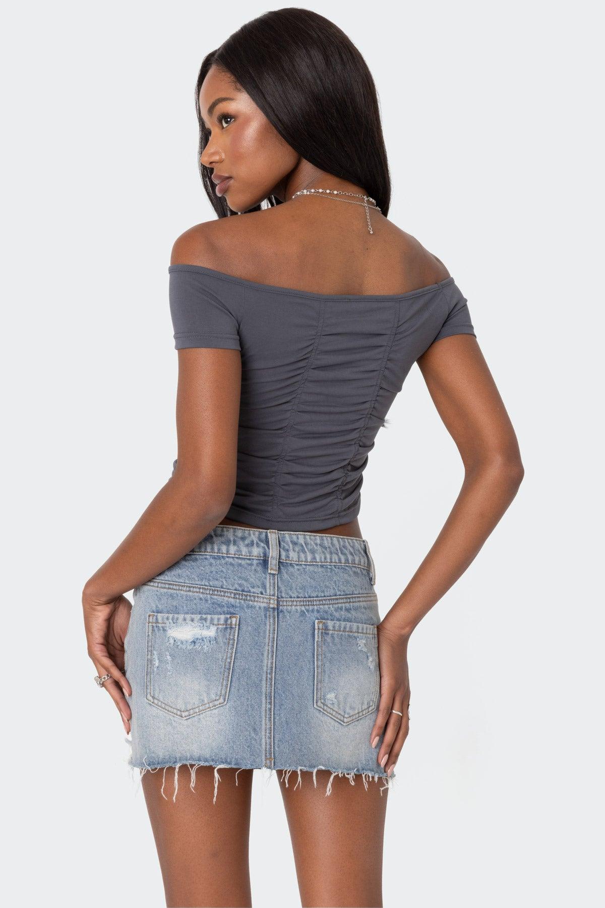 Triple Ruched Off Shoulder Top Product Image