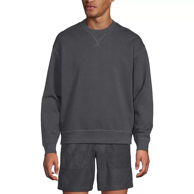 Men's Lands' End Long Sleeve Vintage Wash Crewneck Sweatshirt, Size: XXL, Light Grey Product Image