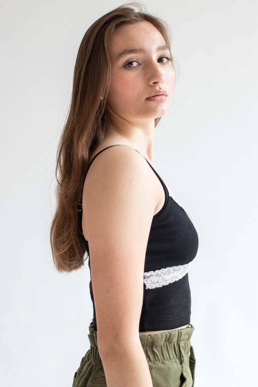 Black Lace Trim Crop Cami Product Image