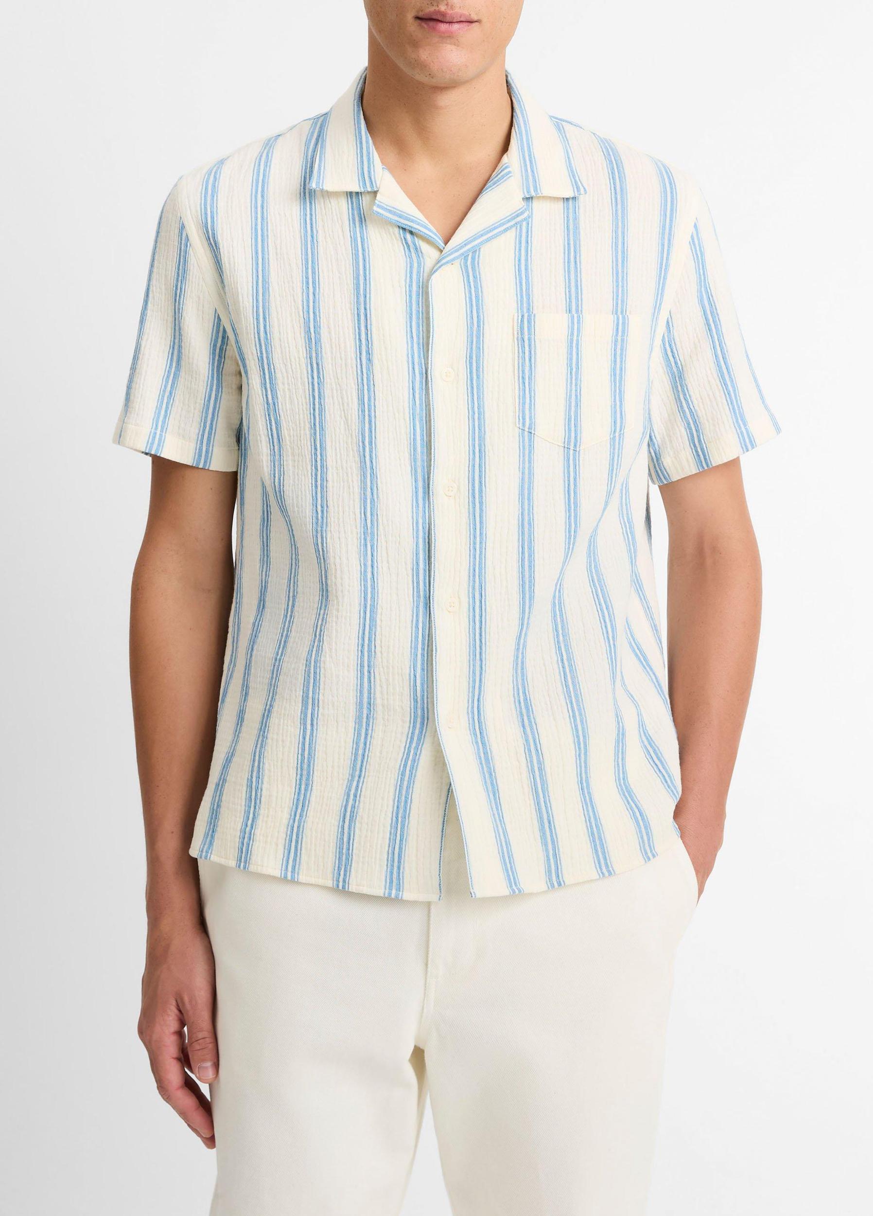 Textured Stripe Italian Cotton Cabana Shirt Product Image