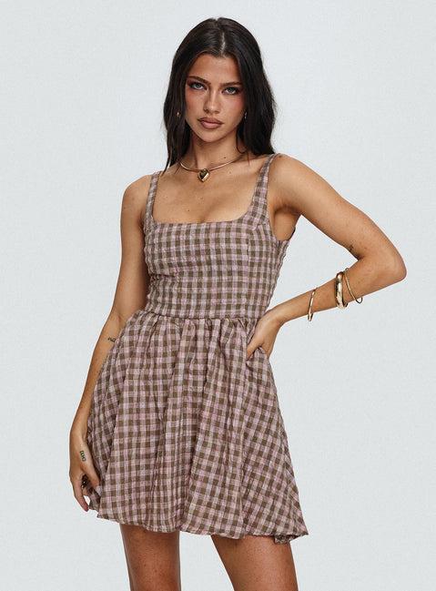 Cartmel Mini Dress Brown / Pink Product Image