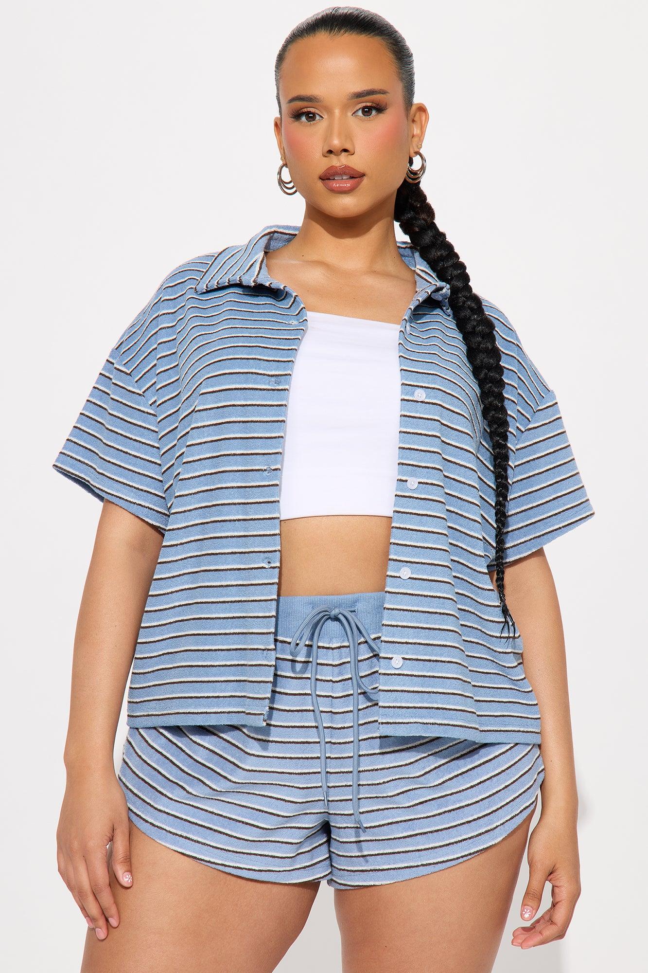 Having Fun Striped Short Set - Blue/combo Product Image