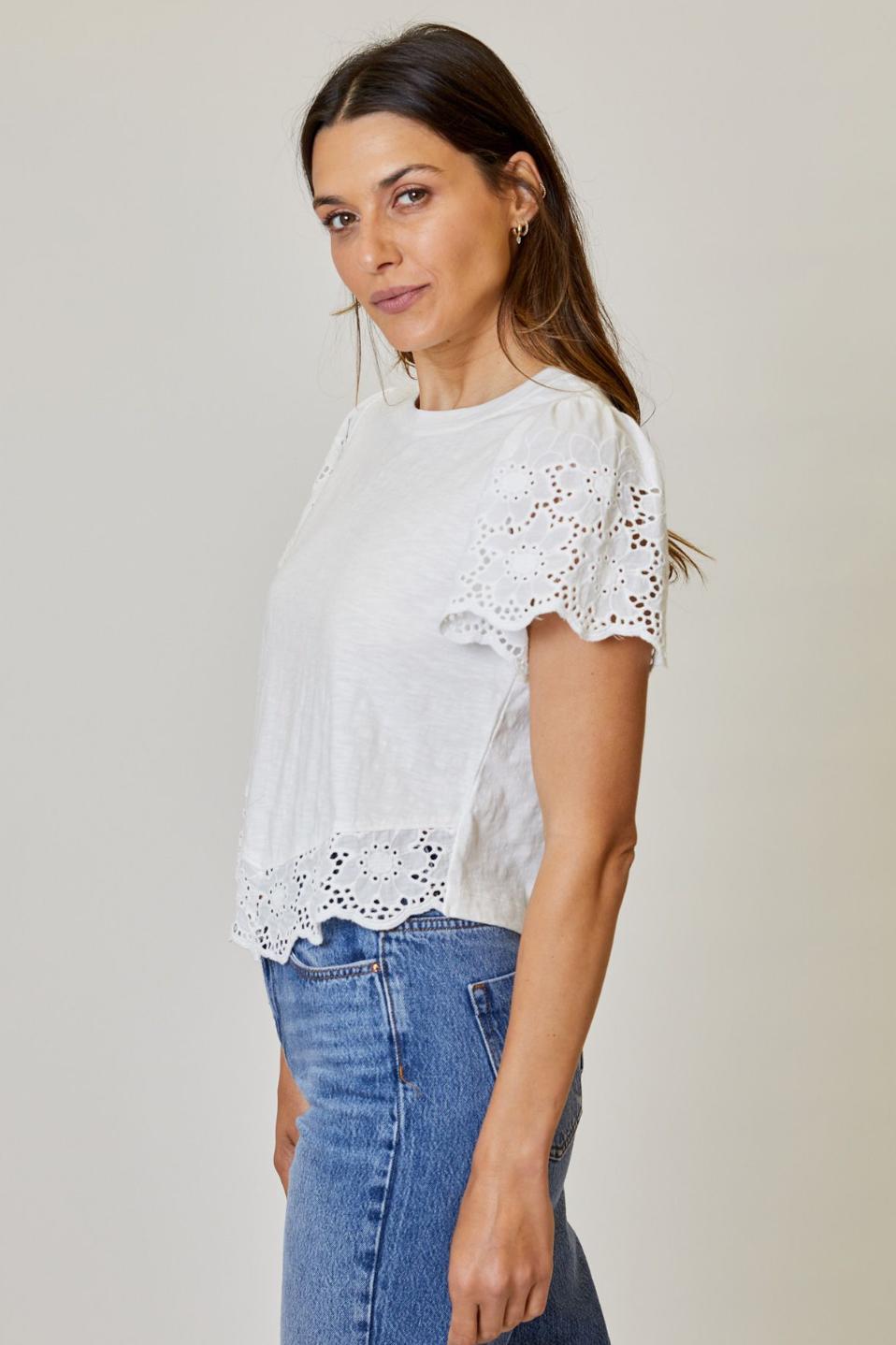 Steffi Embroidered Eyelet Tee Product Image