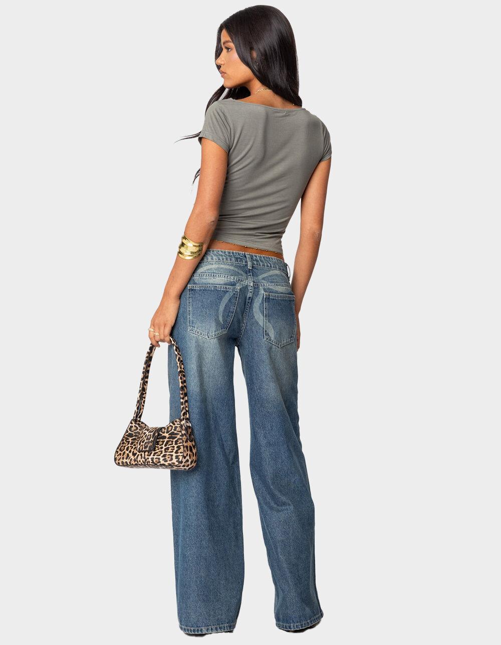 EDIKTED Vyxen Vintage Washed Low Rise Jeans - BLUE Product Image