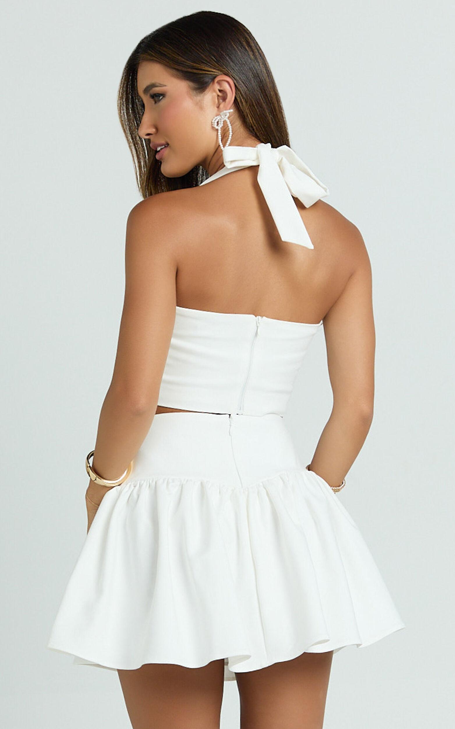 Angelica Mini Skirt - High Waisted V Yoke Skirt in Off White Product Image