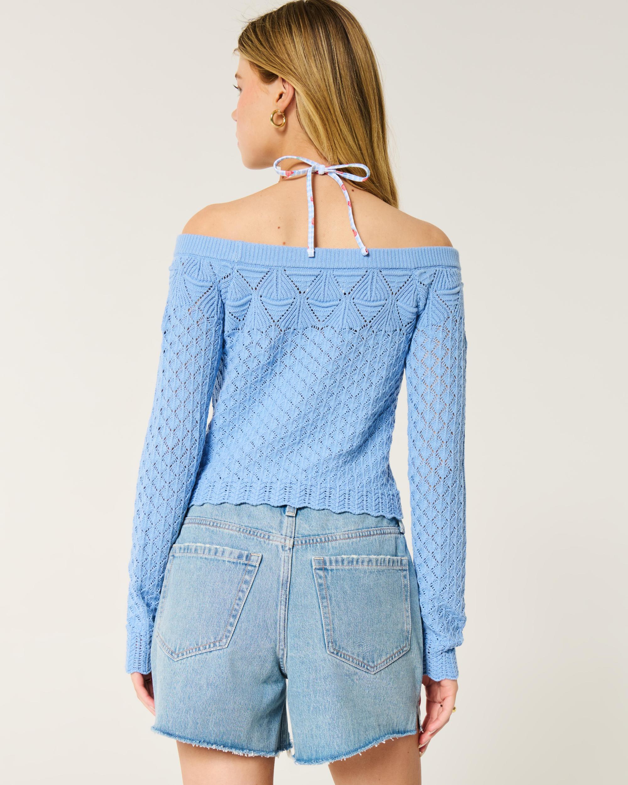 Stitchy Crochet-Style Off-the-Shoulder Sweater Product Image