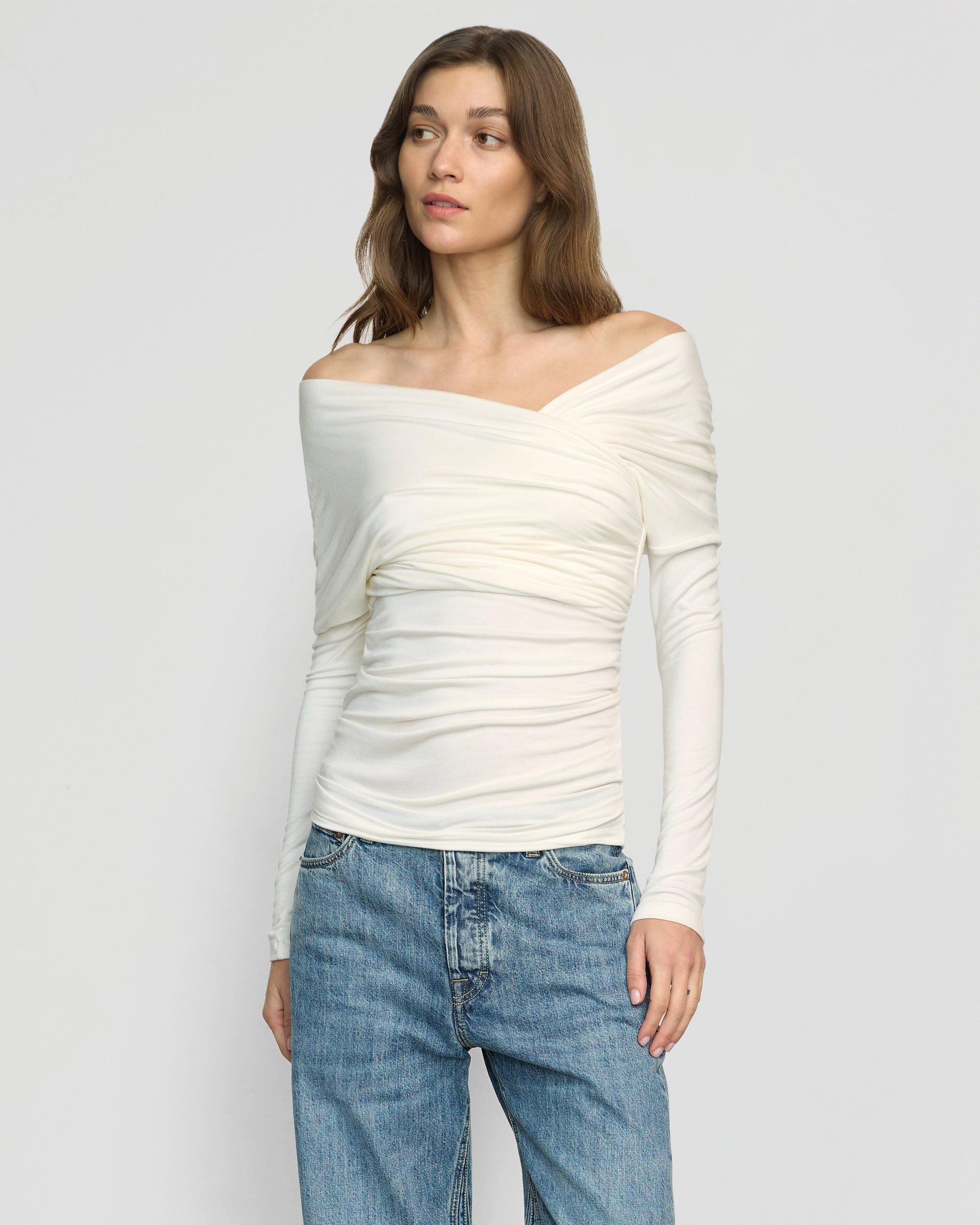 Theresa Ruched Off-Shoulder Long-Sleeve Tee Product Image