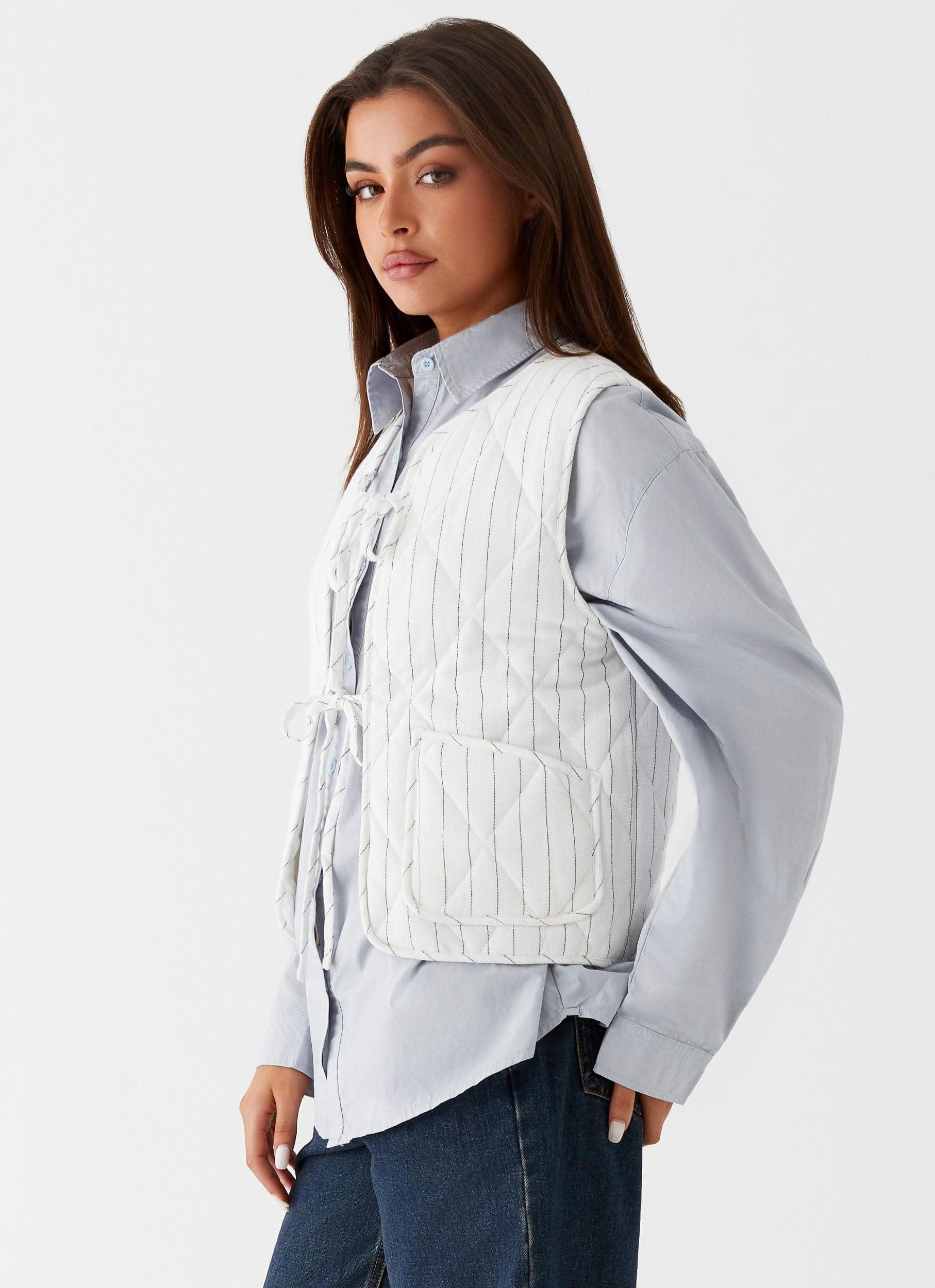 Celini Quilted Vest - White Pinstripe Product Image