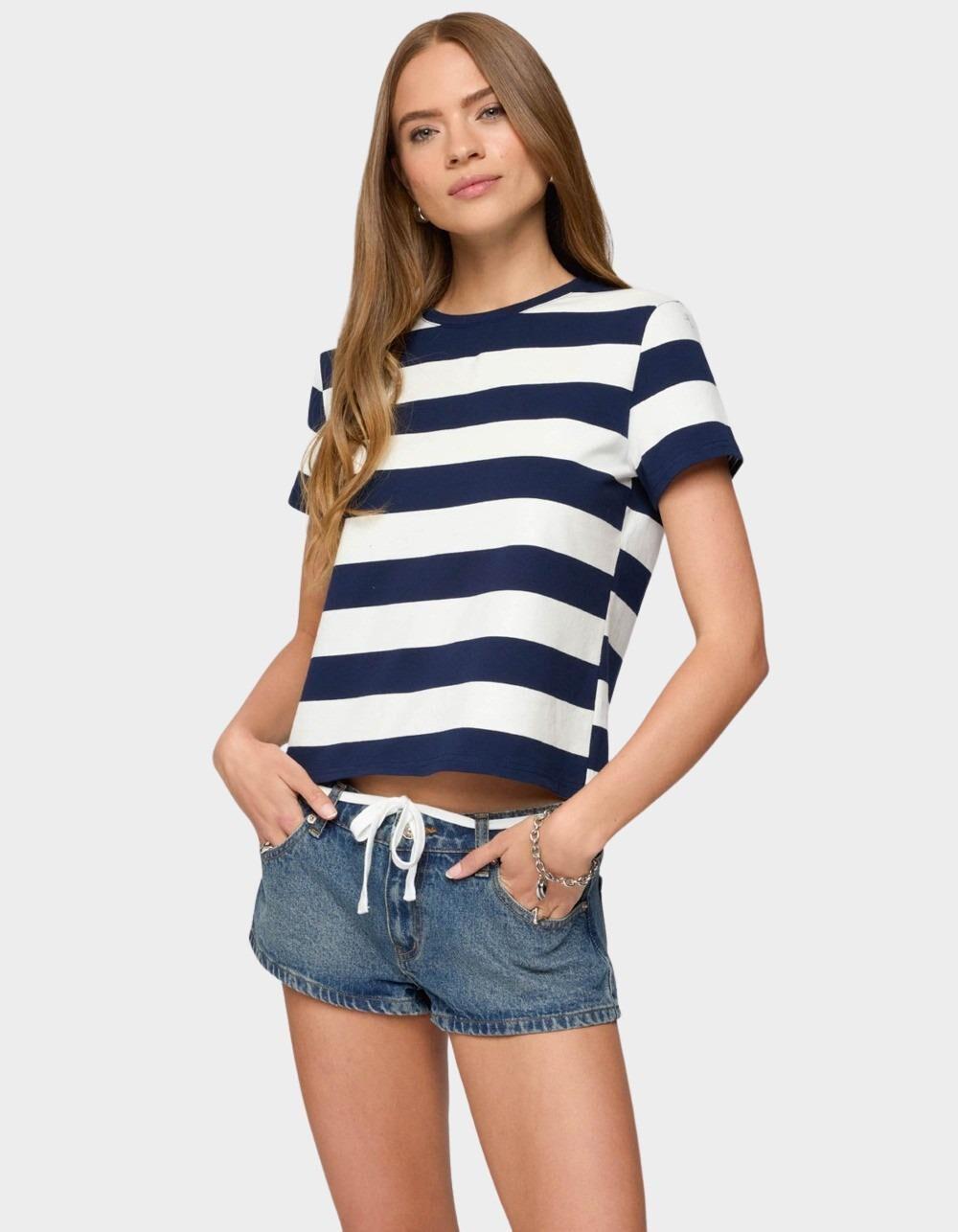 EDIKTED Valetta Oversized Striped Tee - NAVY Product Image