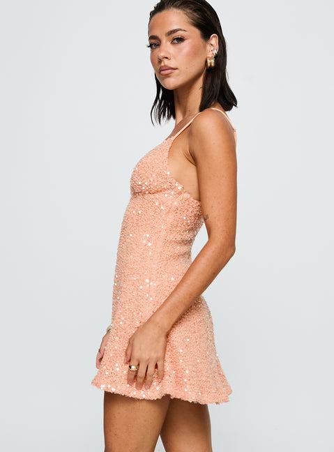 Feel The Vibrations Sequin Mini Dress Orange Product Image