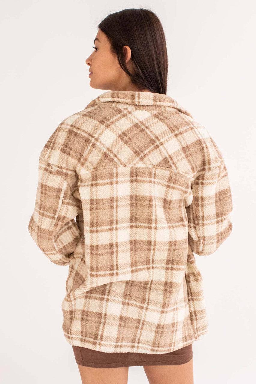 Khaki Plaid Sherpa Shacket Product Image