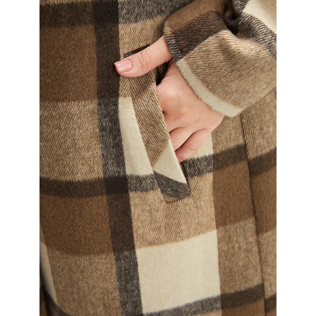 Plus Size Plaid Suit Collar Double Breasted Pocket Blazer Women Chocolate Casual Button Ladies Dailywear Winter Coats BloomChic 12/L Product Image