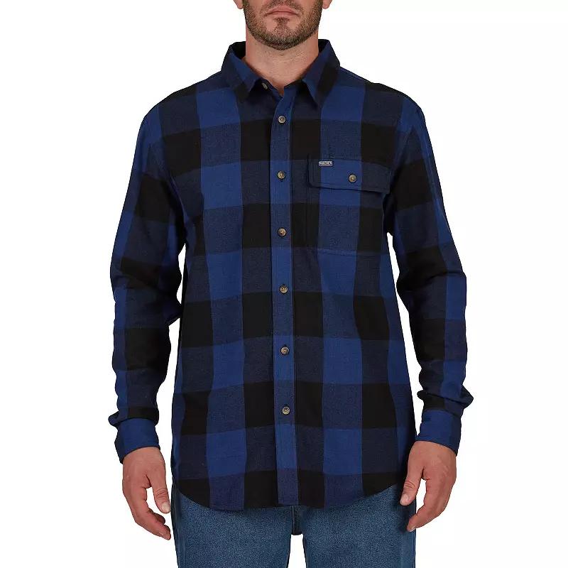Men's Smith's Workwear Relaxed-Fit Buffalo Plaid Flannel Button-Down Shirt, Size: XXL, Dark Black Product Image