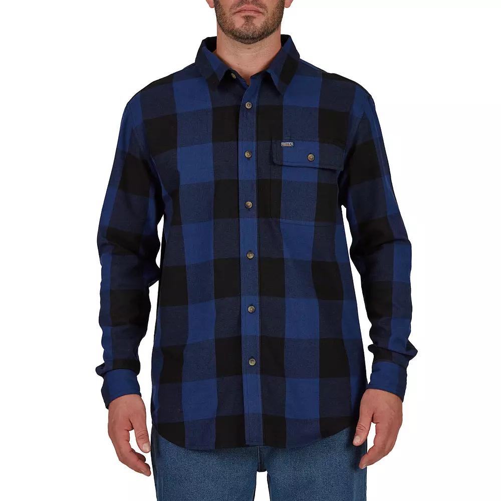Men's Smith's Workwear Relaxed-Fit Buffalo Plaid Flannel Button-Down Shirt, Size: XXL, Dark Black Product Image