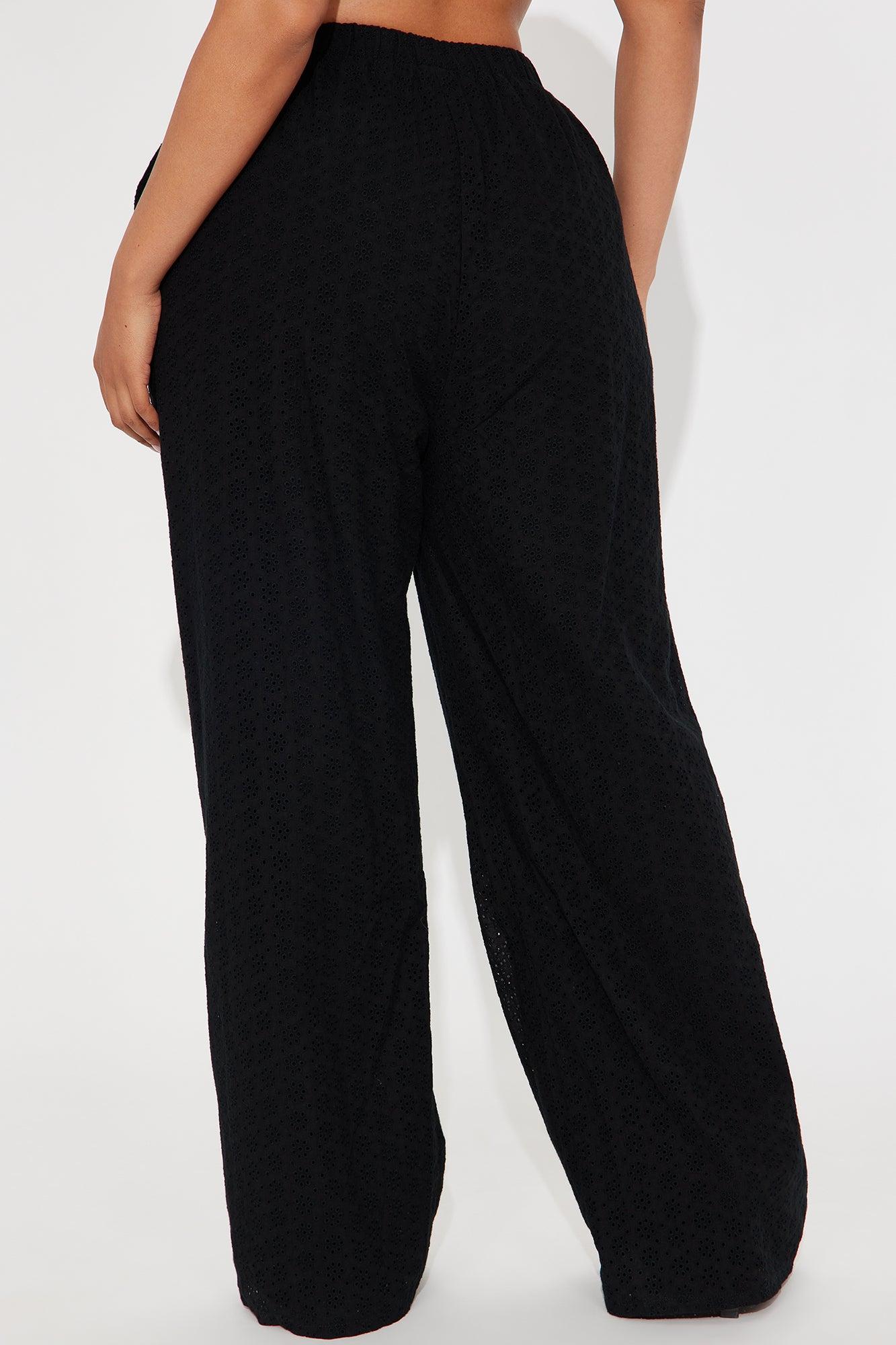 Emery Eyelet Textured Wide Leg Pant - Black Product Image