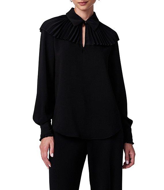 Trina Turk Windmill Georgette Point Collar Pleated Yoke Long Sleeve Top Product Image