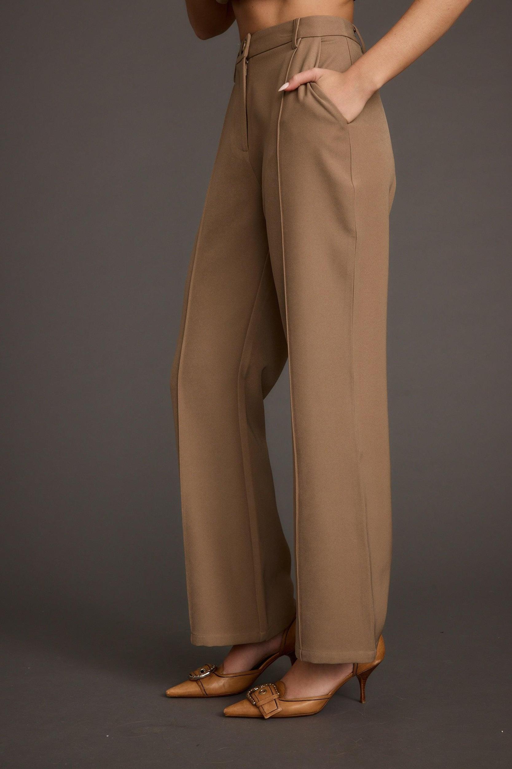 Virginia Taupe Seamed Slim Leg Trousers Product Image