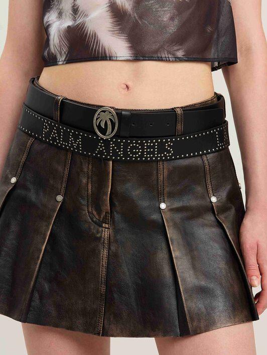 CURVED LOGO LEA PLEATED SKIRT BROWN - DA Product Image