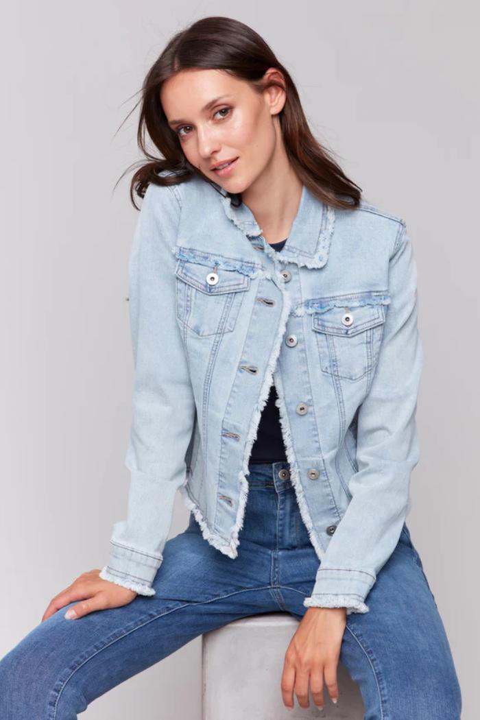 Frayed Edge Stretch Denim Jacket Product Image