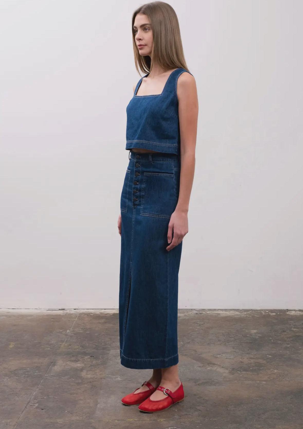 Moon River Denim Square Neck Tank Product Image