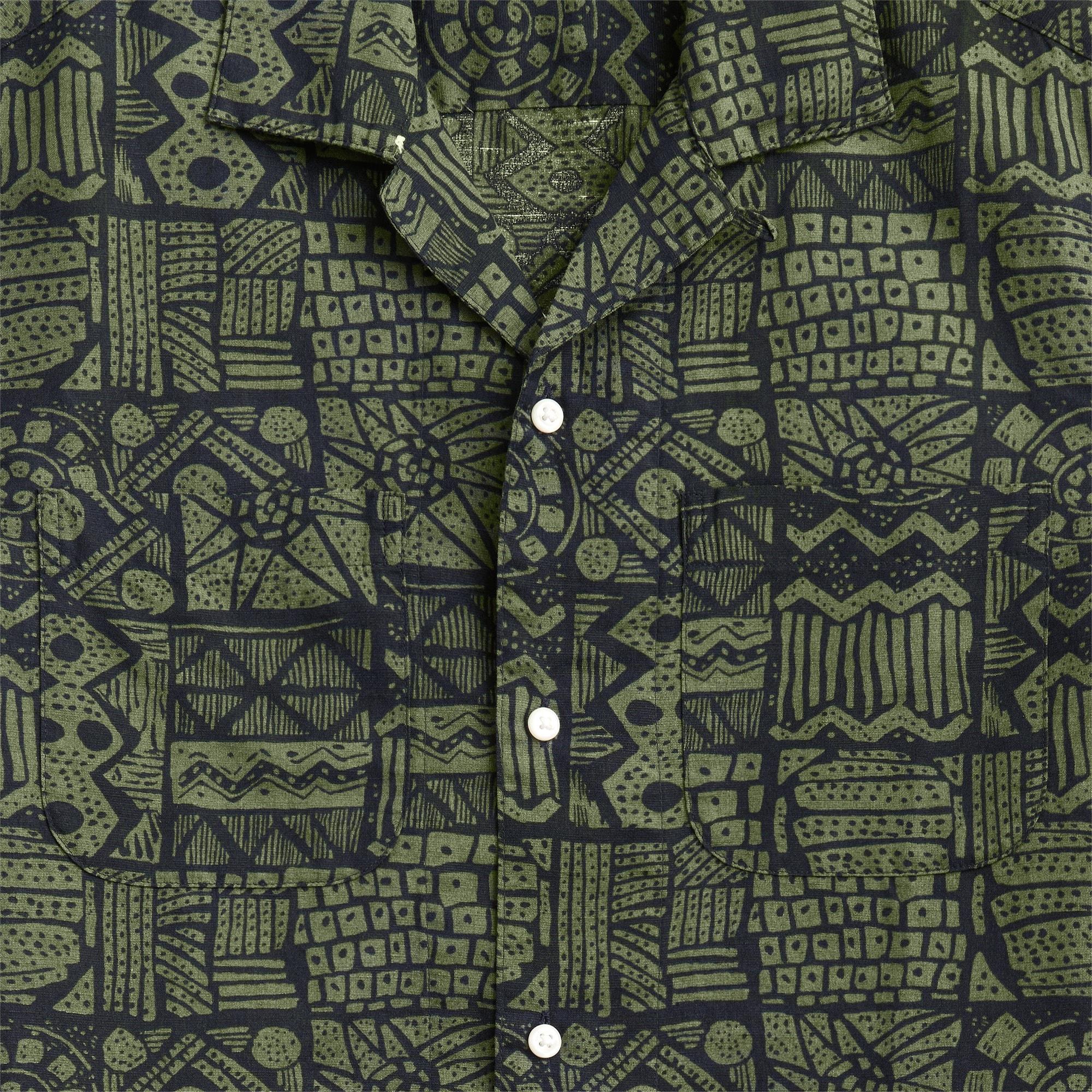 Short-sleeve slub cotton-linen blend camp-collar shirt in print Product Image