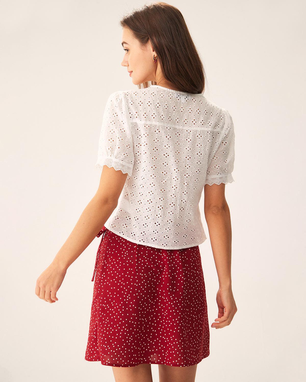White Embroidery Puffed Sleeve Blouse Product Image