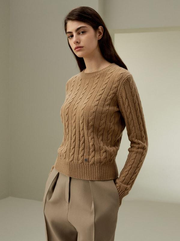 LILYSILK Woolen Pullover - for Women - Camel Cashmere-Wool Blend - Comfortable Ribbed Edges Sweater L Product Image