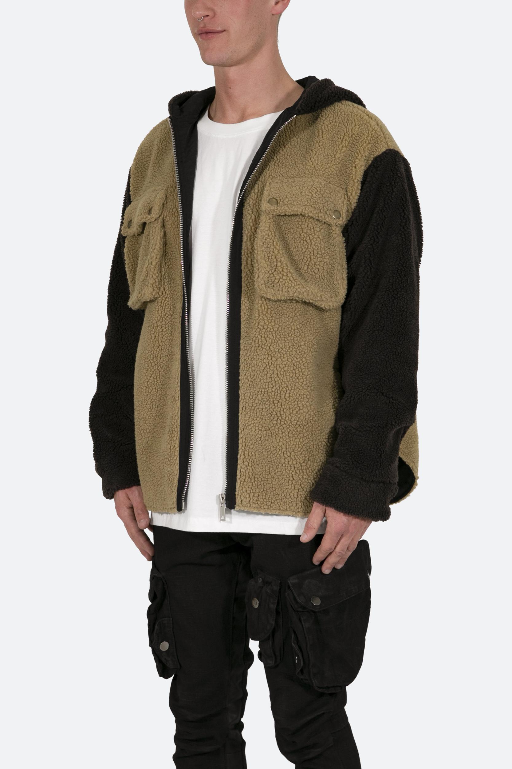 Two Tone Sherpa Zip Up Hoodie - Brown Product Image