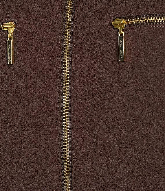 Ming Wang Stretch Crepe Stand Collar Bracelet Sleeve Zip Front Utility Jacket Product Image