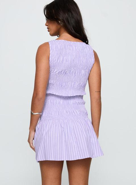 Home Grown Shirred Mini Dress Lilac Stripe Product Image