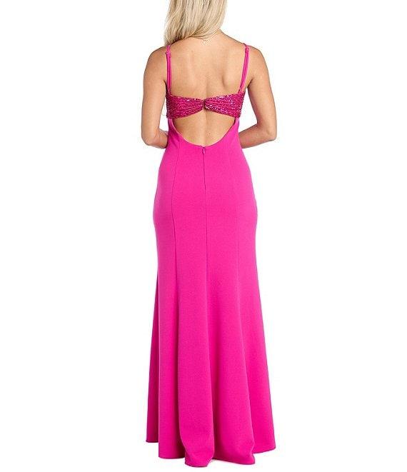 Morgan & Co. Sequin Scuba Crepe One Shoulder Side Bow Long Dress Product Image