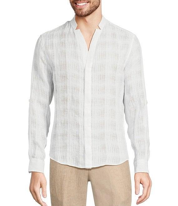 Murano Baird McNutt Linen Classic Fit Plaid Textured Long Sleeve Woven Shirt Product Image