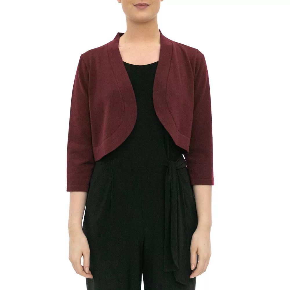 Womens Nina Leonard Classic Three Quarter Sleeve Bolero Deep Red Product Image