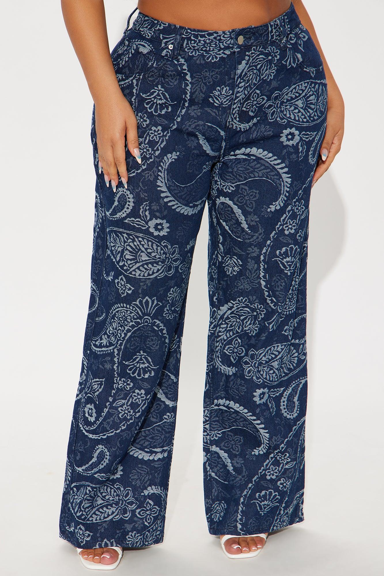 Paisley Dreams Jacquard Wide Leg Jeans - Dark Wash Female Product Image