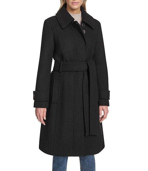 Andrew Marc Sport Lawley Wool Blend Point Collar Belted Zip Front Trench Coat Product Image