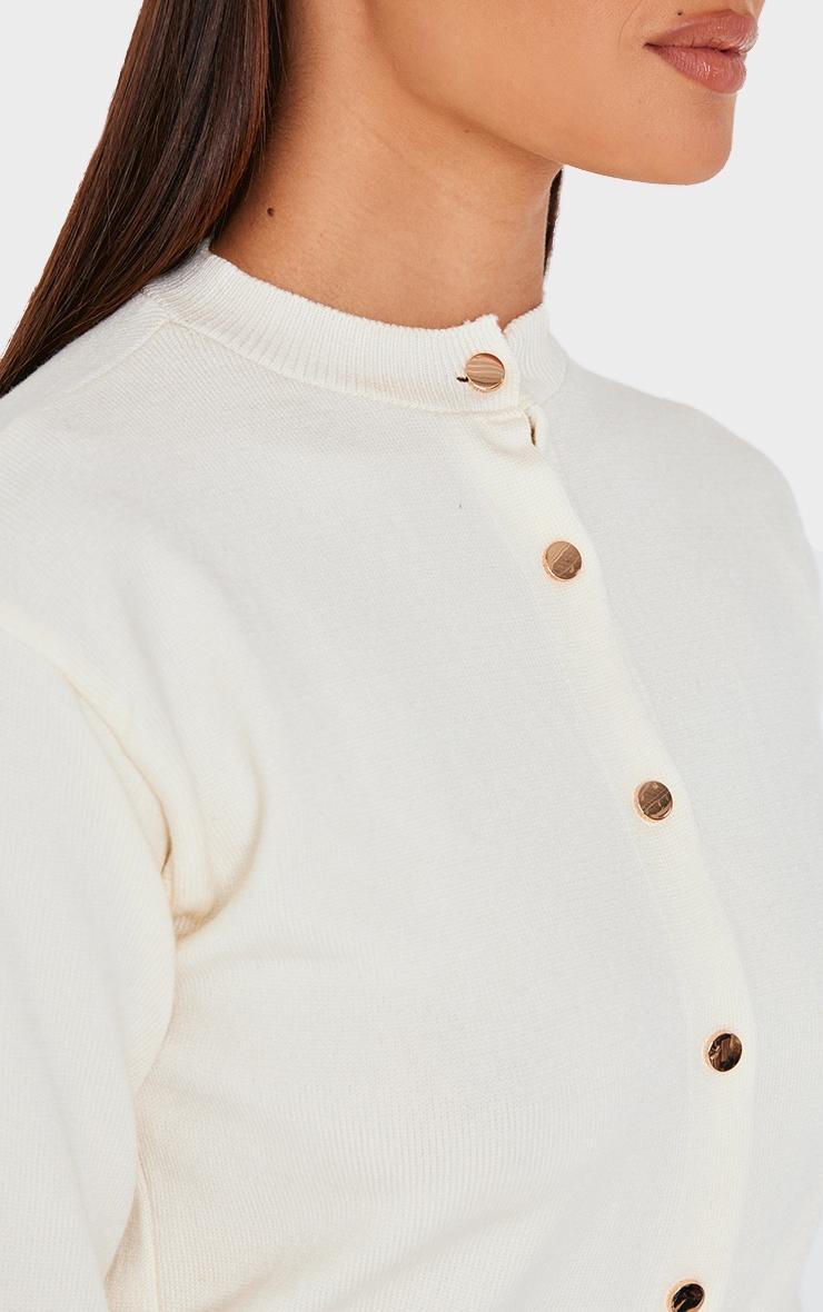 Cream Basic Knit Cropped Cardigan Product Image