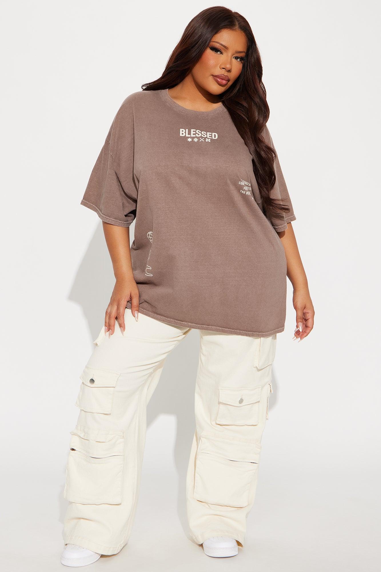 Stay Blessed Washed Oversized Tee - Brown Product Image