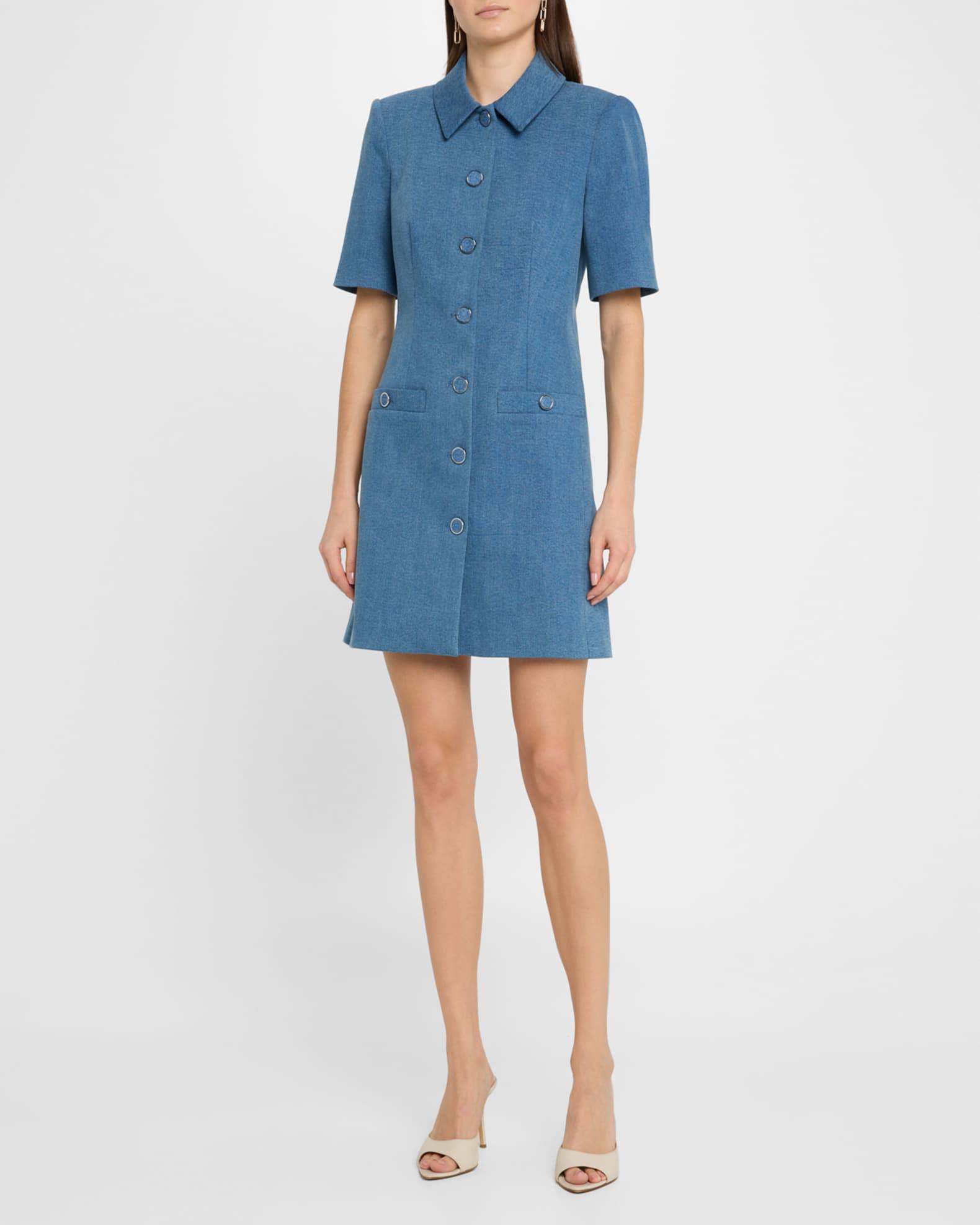 Paige Short-Sleeve Denim Mini Dress Product Image