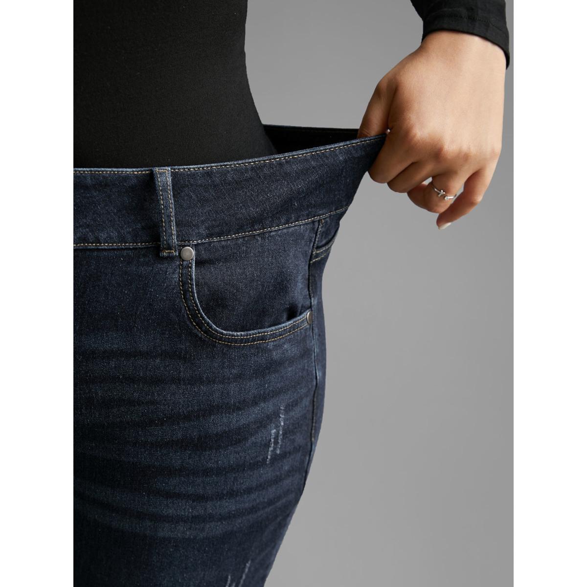 Plus Size Dark Wash Button Up Skinny Jeans Women Darkindigo Casual Button Medium stretch Slanted pocket Jeans BloomChic 20/2X Product Image