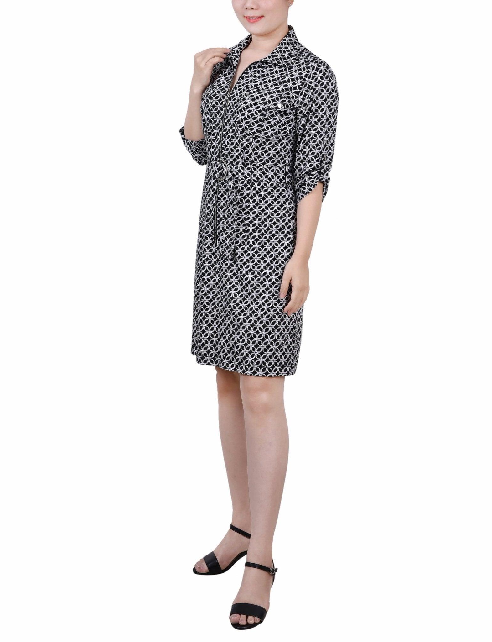 Black Rope Iconic Belted Roll Tab Zip Front Shirtdress - Petite Product Image