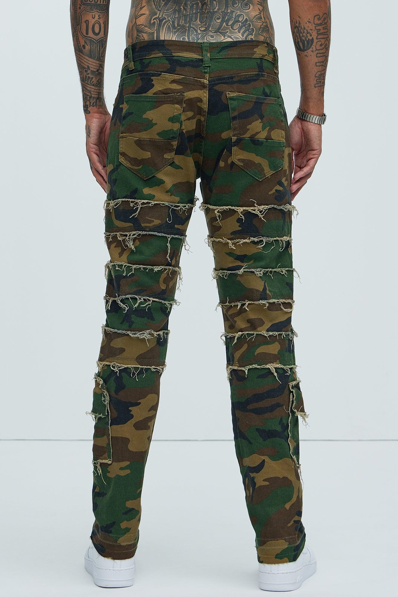We Good Frayed Cargo Straight Pants - Camouflage Product Image