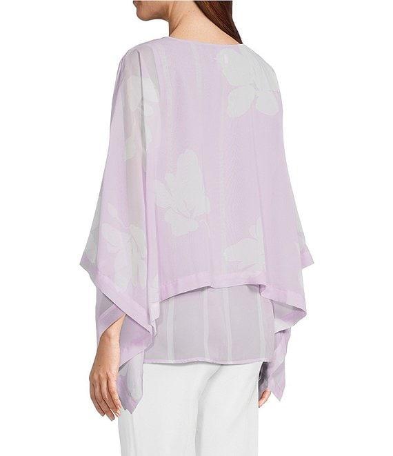 Slim Factor by Investments Floral Print 3/4 Sleeve Crew Neck Double Layer Top Product Image