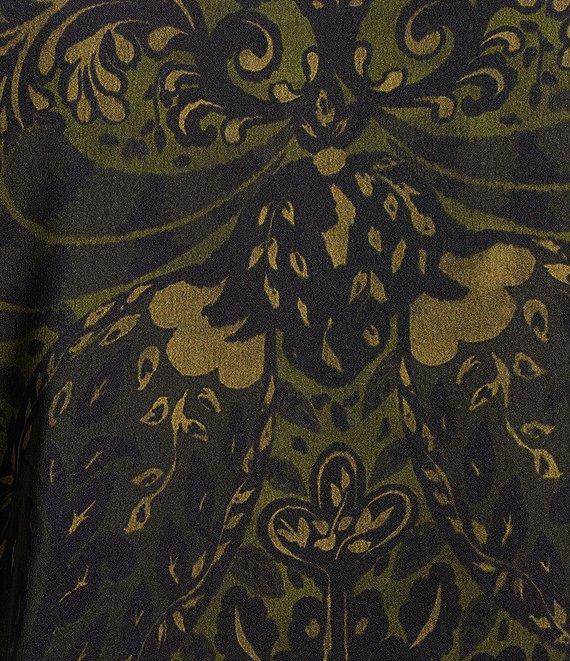 Antonio Melani Noah Motif Print Satin Banded Neck Raglan Long Sleeve Button Front Coordinating Blouse Product Image