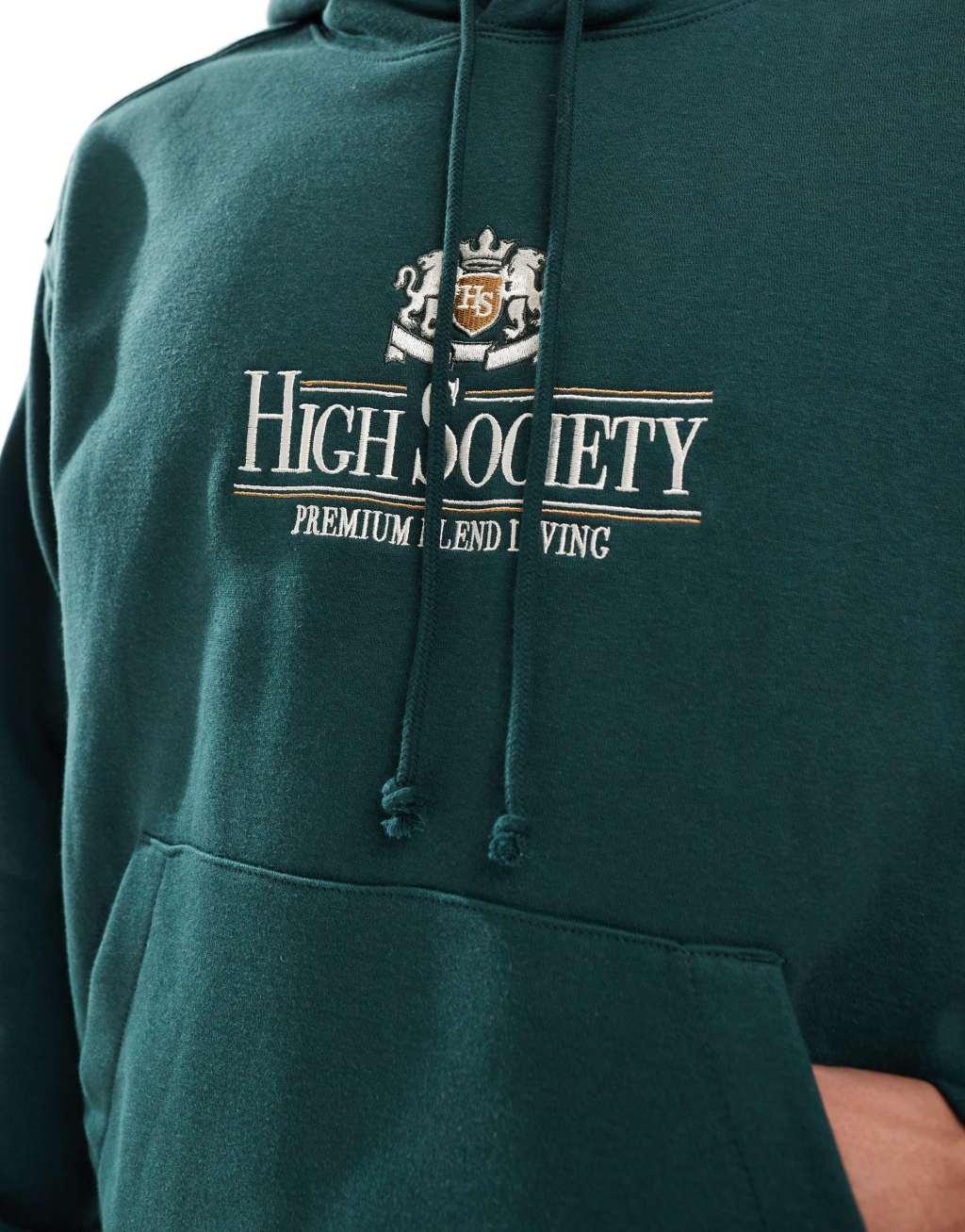 Cotton On box fit hoodie with High Society in green Product Image
