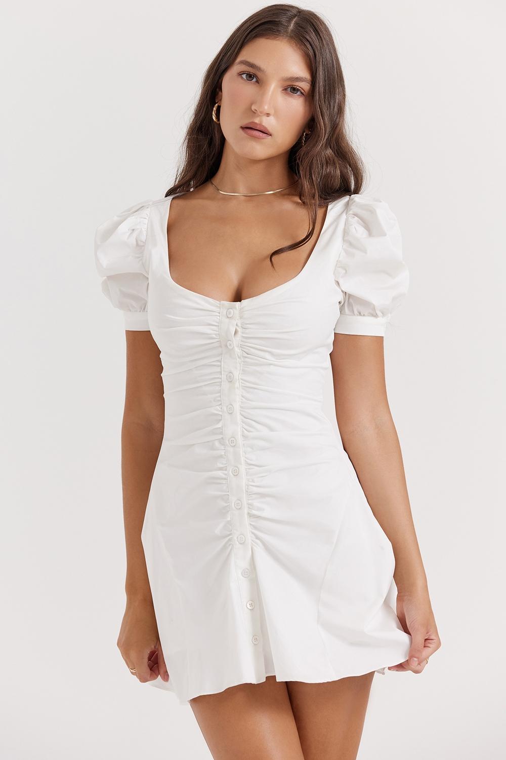 Hameda  white puff sleeve mini dress Product Image