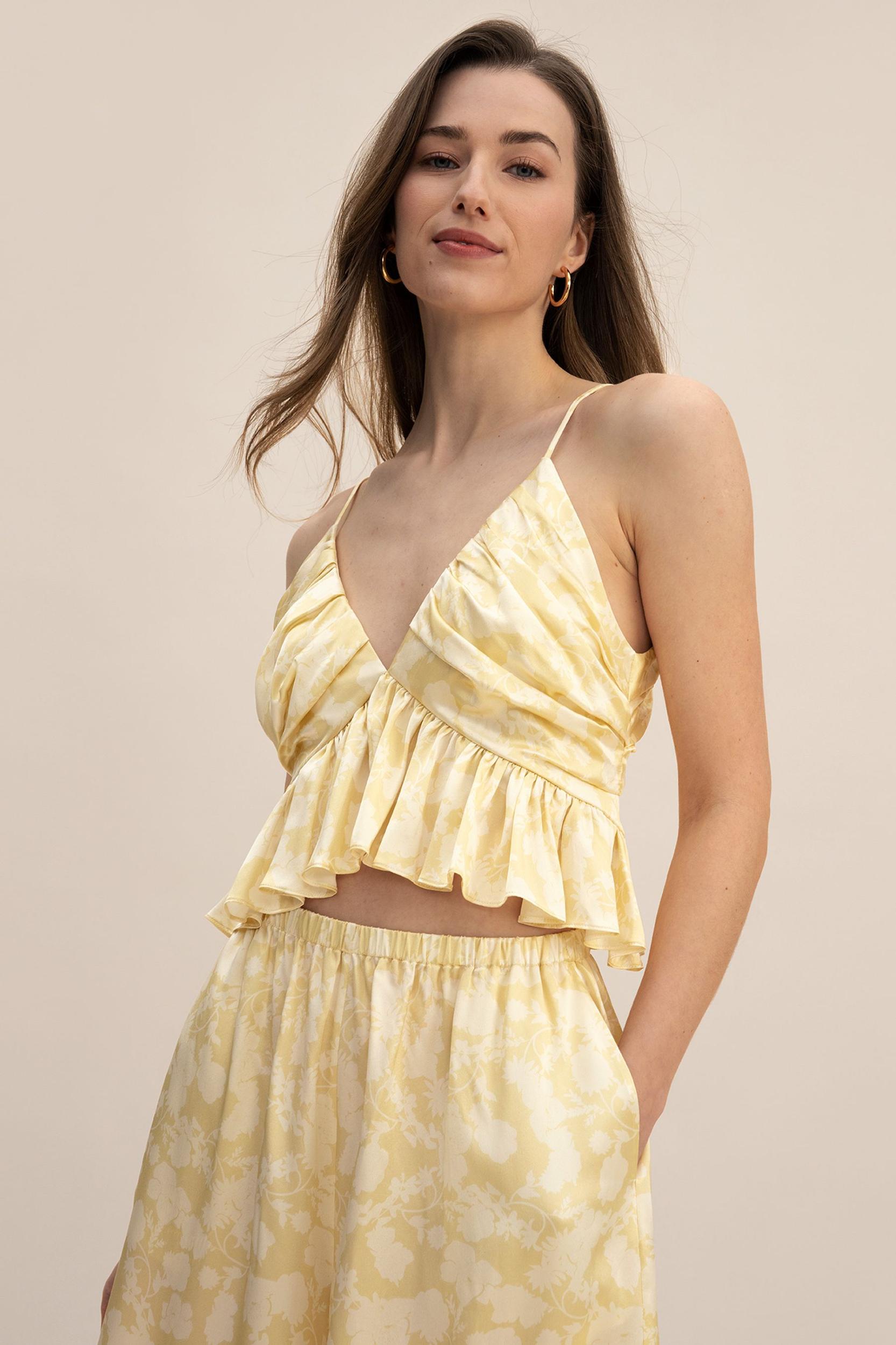 LILYSILK Women's 100% Silk Ruffle Cowl Neck Cami Top in Shadow Print, Size 4 Product Image