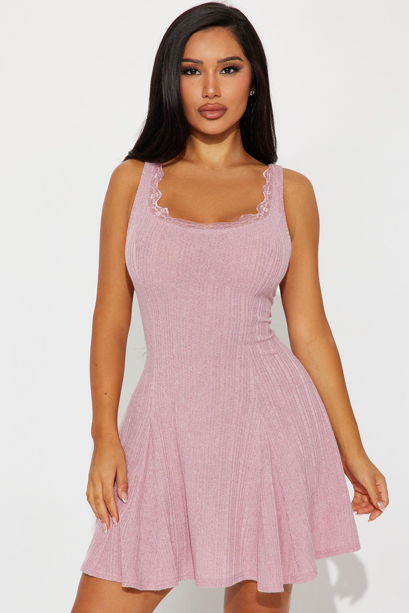 Josie 2 Piece Mini Dress Cardigan Set - Mauve Product Image