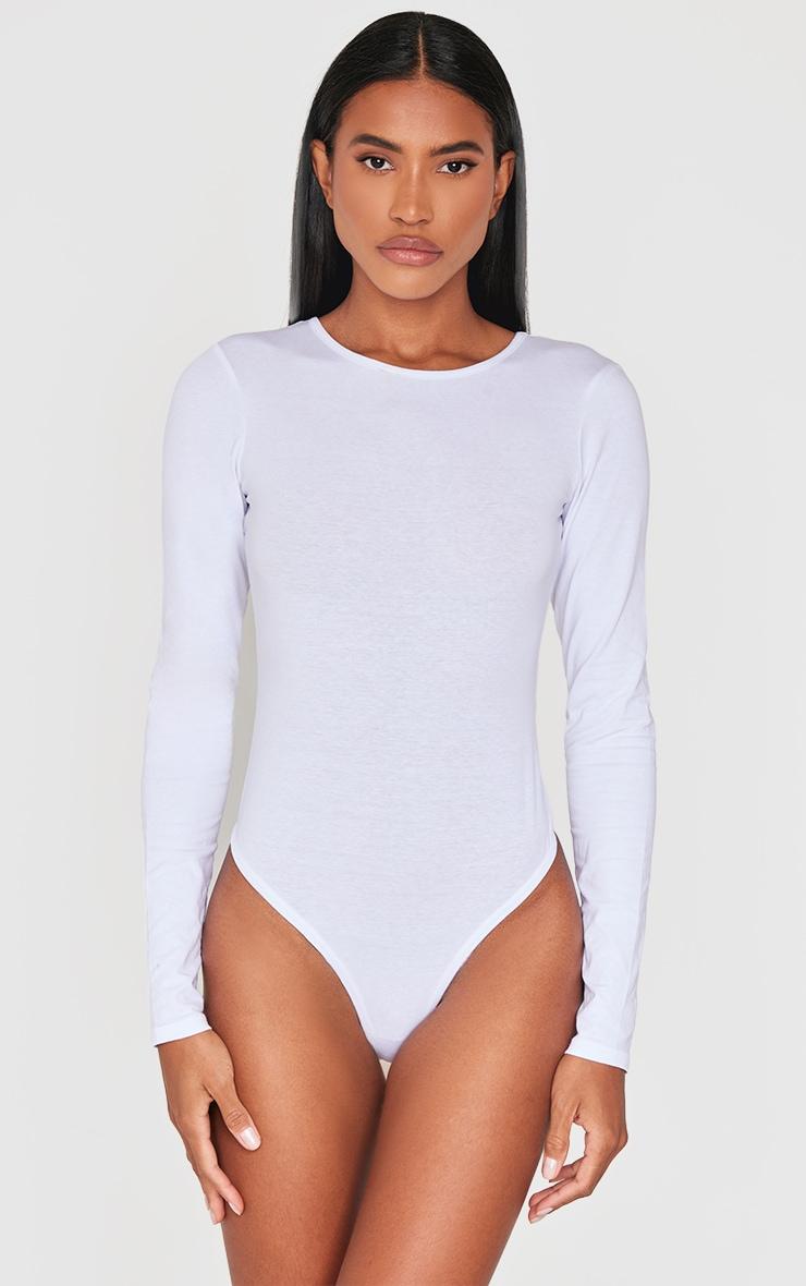 Basic White Cotton Blend Crew Neck Bodysuit Product Image