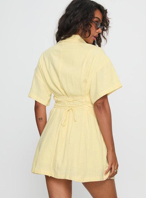 Wylla V Neck Linen Mini Dress Yellow Product Image